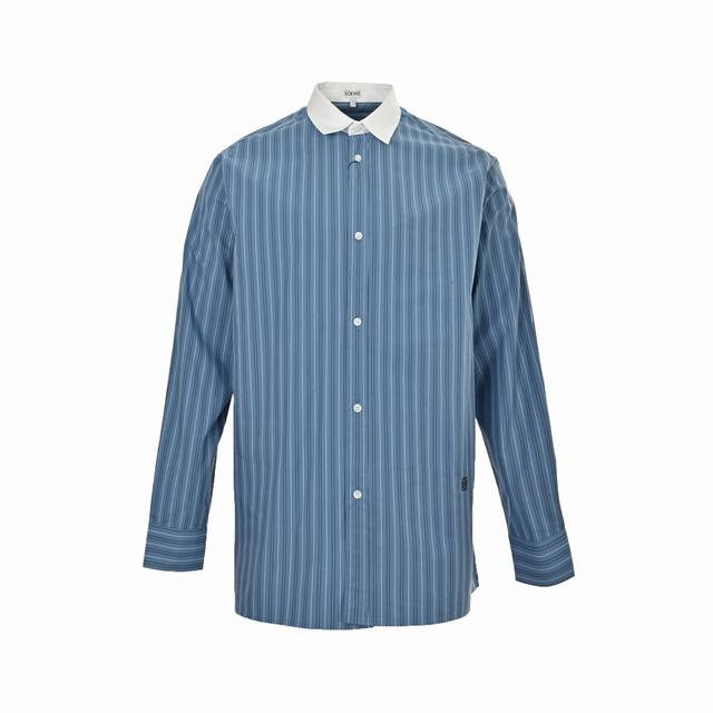 Loewe white collar striped single-breasted pointed collar long-sleeved shirtAuth