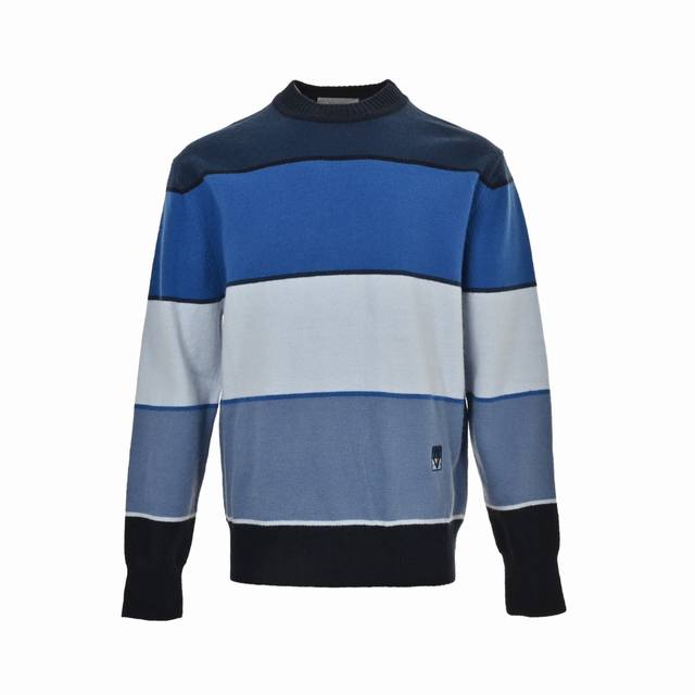 Dior Diamond Blue Gradient Stripe Patch Crew Neck SweaterCustom-woven cashmere a