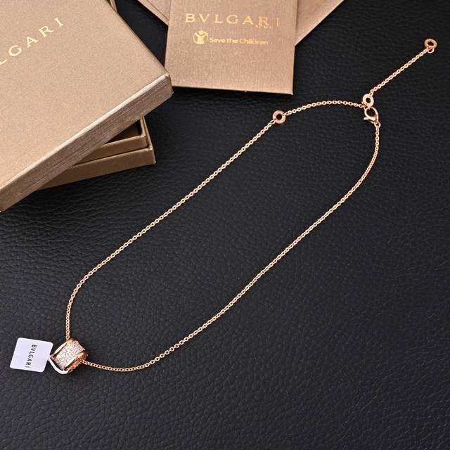Bvloari Bulgari small waist rose gold full diamond pendant necklace 18K gold-pla