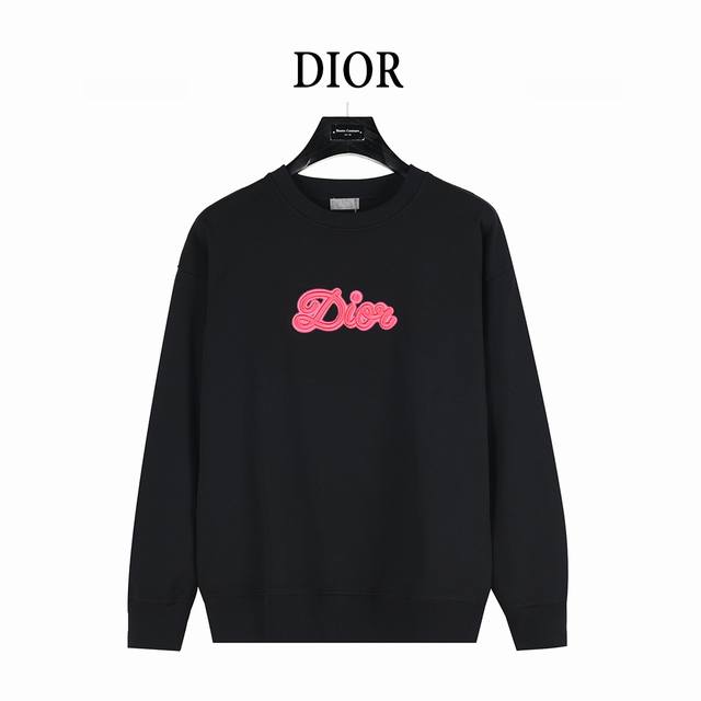 Dior 25Fw neon embroidered logo crewneck sweatshirt. Made from 420g double-stran