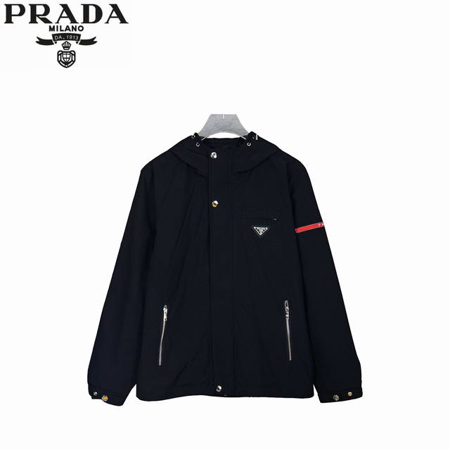 prada 25Ss nylon zipper jacket with small chest logo and lettering. Unisex style
