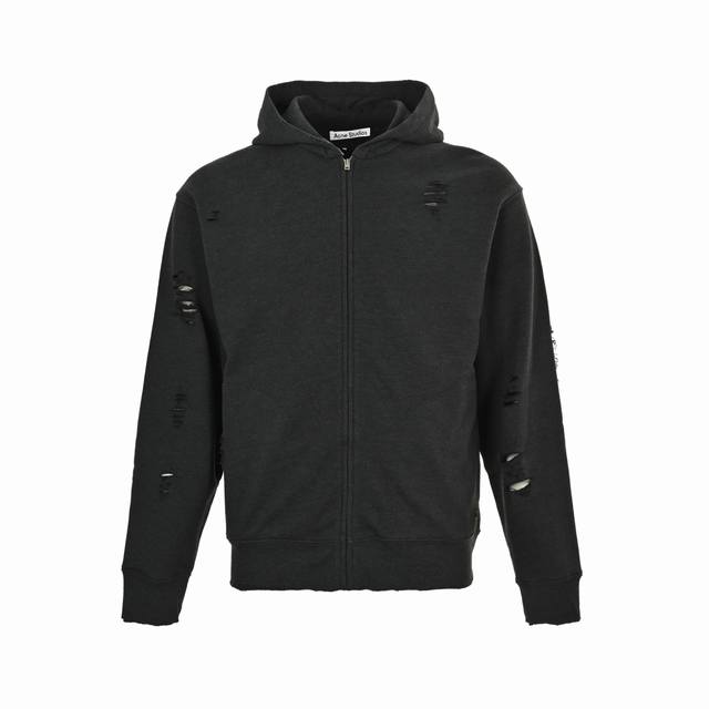 Acne Studios distressed printed ripped zipper hooded sweatshirt jacketCustom-dye