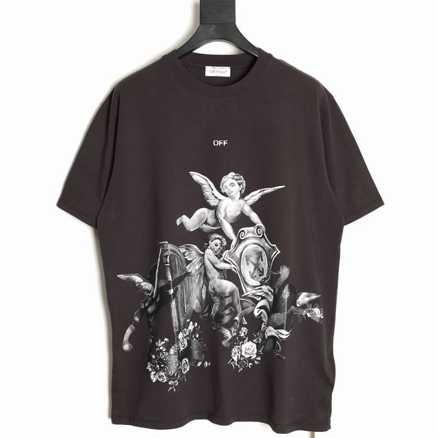 Off White Ow Little Angel Short-Sleeved T-Shirt with Distressed Black All fabric