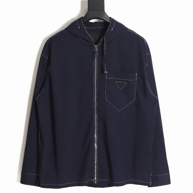 prada 23Ss exposed stitch zipper jacket . Made from 100% cotton grey fabric, cu