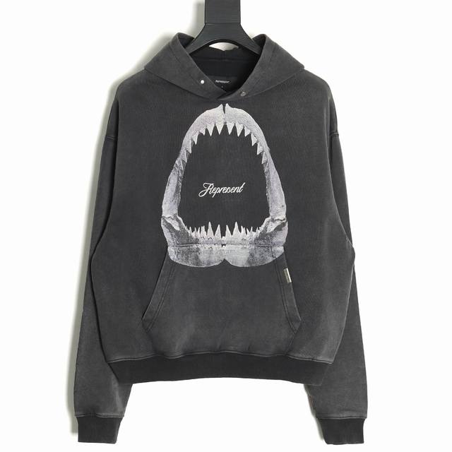 Represent 23Fw Megalodon print hooded sweatshirt. Fabric is 32S pure cotton doub