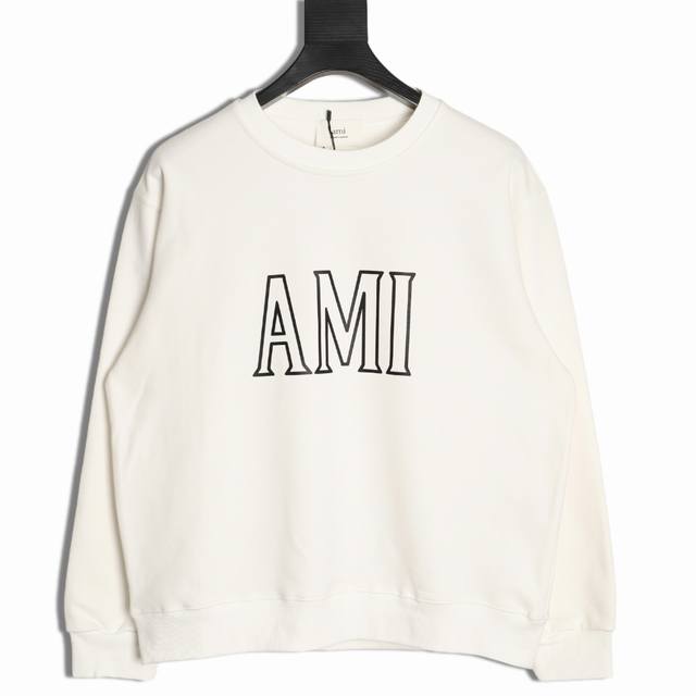 Ami paris 25Fw hollow letter round neck sweatshirt 480G high-grade combed cotton