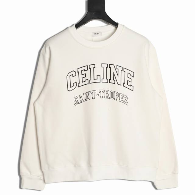 Celine 25Fw hollow letter round neck sweatshirt 480G high-grade combed cotton fa