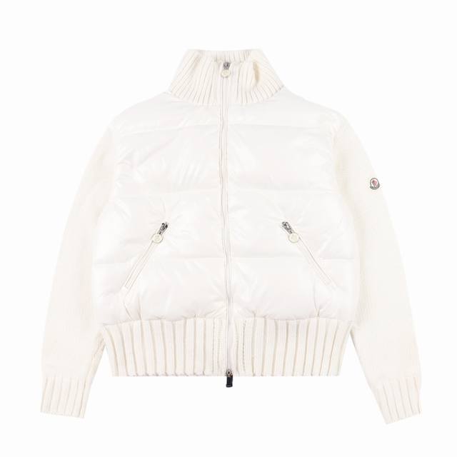 Moncler Mc patchwork wool knit sleeve stand collar down jacketTwo colors availab