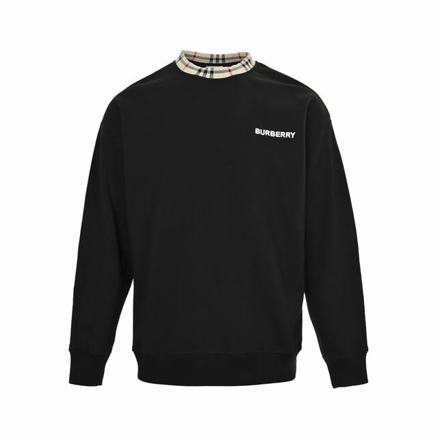 Burberry 25Fw Check Collar Paneled Embroidered Small Logo Round Neck SweatshirtM