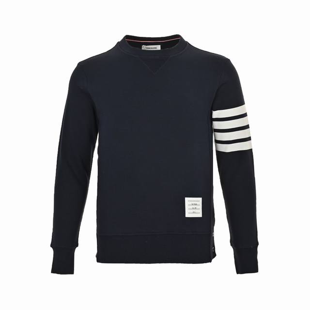 Thombrowne classic yarn-dyed four-bar crewneck sweatshirt . The collar triangle