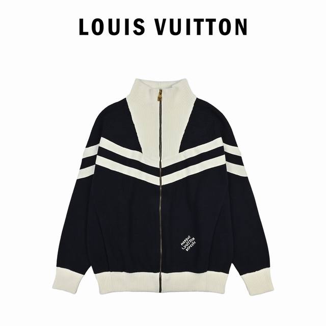Louis Vuitton striped stand-collar zippered wool jacket, originally purchased fo