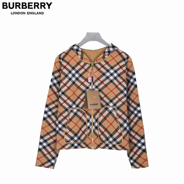 Burberry 25Ss Check Reversible Wool Jacquard Cardigan Sweater Jacket A must-have