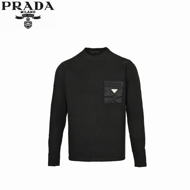 prada 24Fw Nylon Pocket Triangle Logo Crewneck Sweater . Originally purchased f