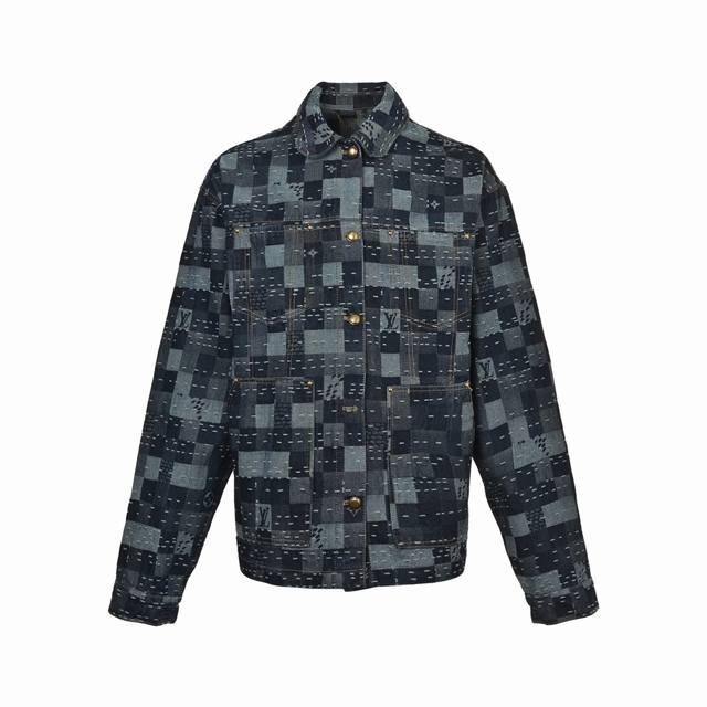 Louis Vuitton & Nigolv Collaborative Patchwork Mosaic Plaid Denim Jacket Set. Or