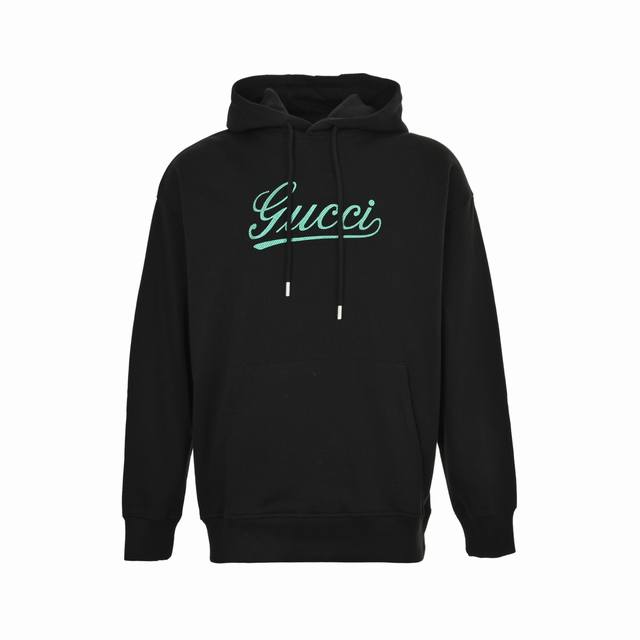 Gucci 25Fw signature logo embroidered hooded sweatshirt. Made of heavyweight fel
