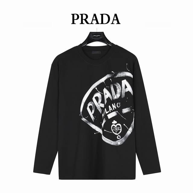 Prada 25Fw Large Logo Ink-Splash Print Long-Sleeved T-shirtRecommended by Prada