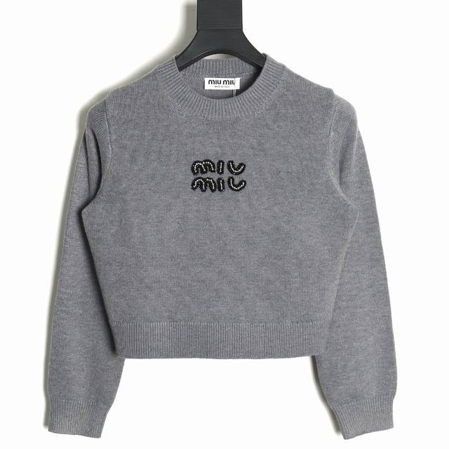 Miumiu Miu Miu 24Fw Pearl Embroidered Crewneck Sweater . Made from 100% virgin