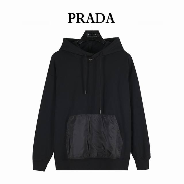 prada 25Fw classic collar stitching triangle logo nylon kangaroo pocket hooded s