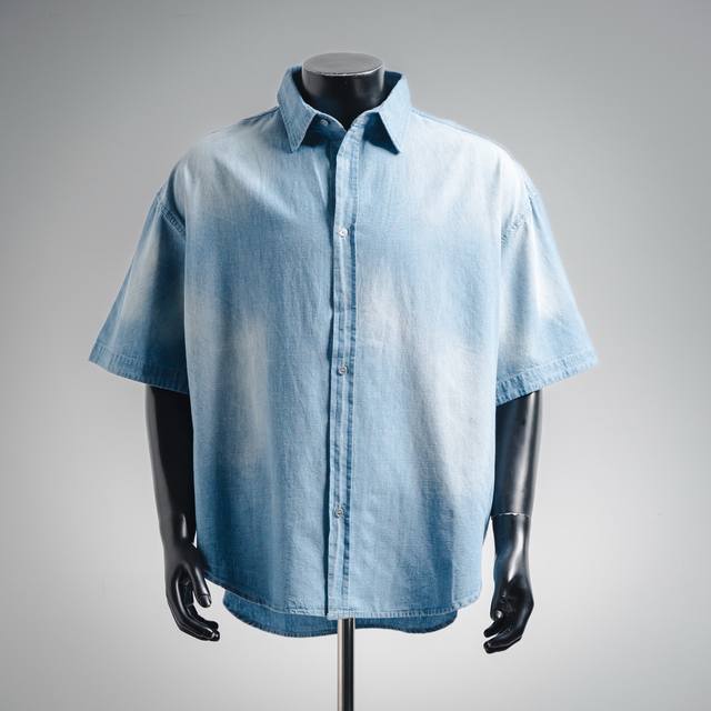 Acne Studios 25Ss Ac distressed letter logo denim short-sleeved shirt washed blu