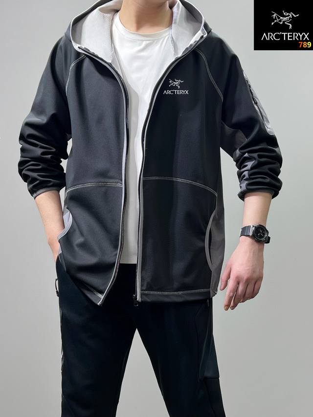 High-quality Arc'teryx couple's new autumn zip-up hooded sport patchwork sweatsh