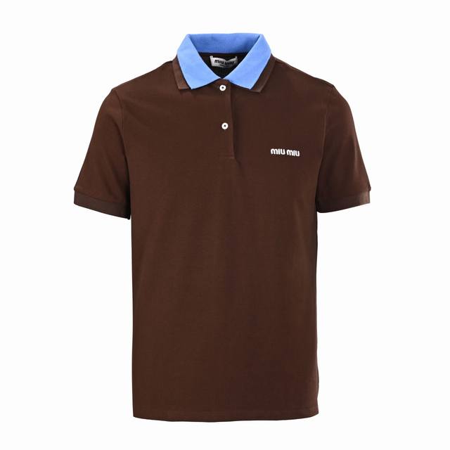 Miu Miu Mm blue patchwork collar short-sleeved polo shirtAuthentic 6317 purchase