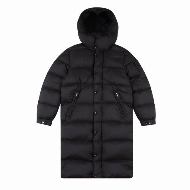 Moncler Matte Maya Long Down JacketThis long down jacket for men in white duck d
