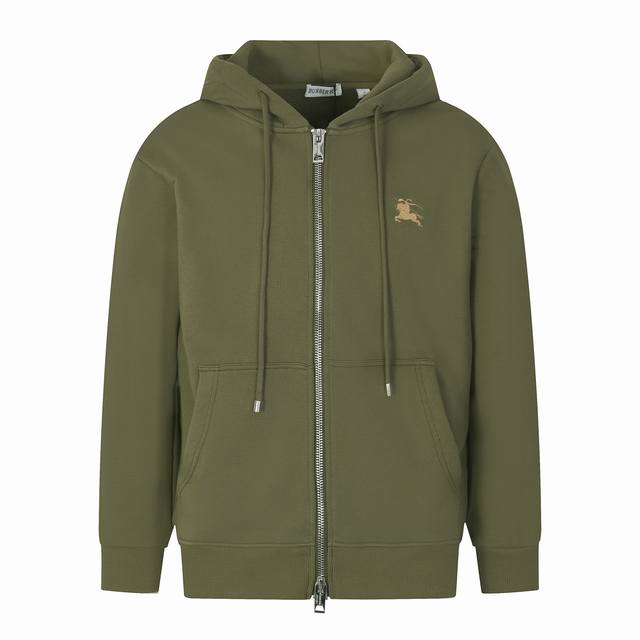 Burberry* Burberry embroidered wheat, rice, and warhorse hooded zip-up cardigan.