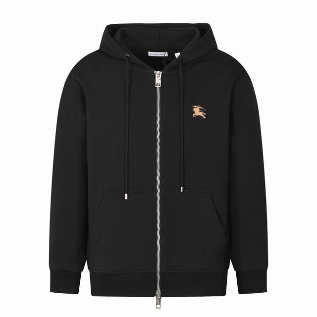 Burberry* Burberry embroidered wheat, rice, and warhorse hooded zip-up cardigan.