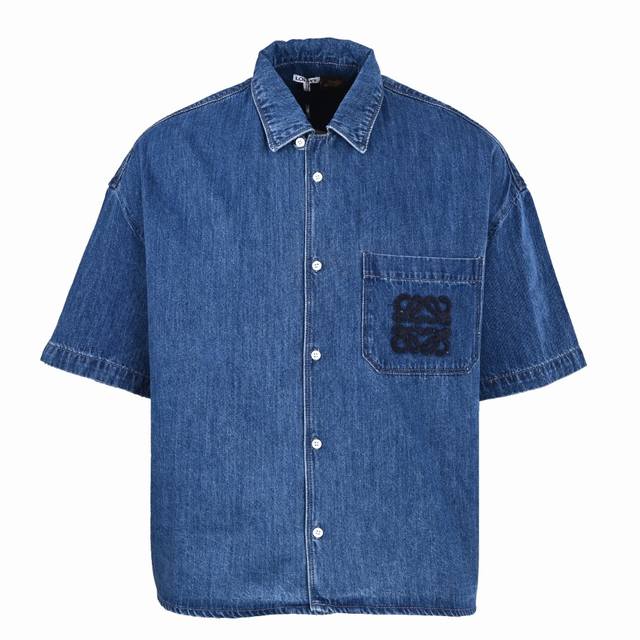 Loewe embroidered pocket denim short-sleeved shirtCustomized cloud-sense water-r
