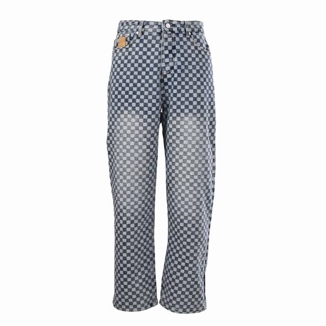 Louisvuitton Lv Xnigo co-branded checkerboard jacquard denim trousers . Origina