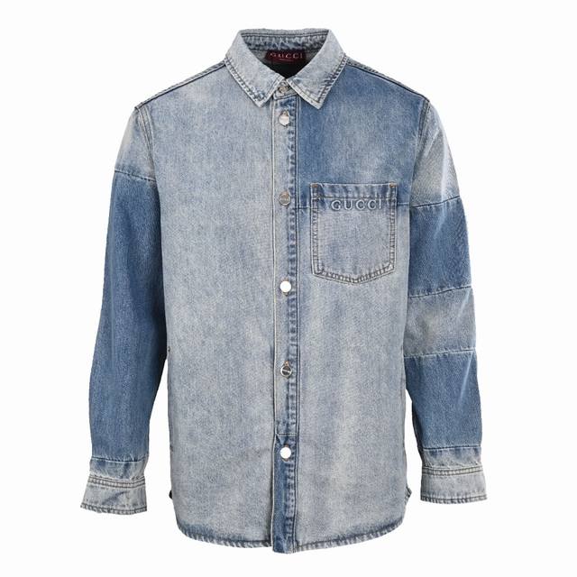 Gucci Gucci jacket, washed embossed denim shirtCustomized fantasy light blue sto