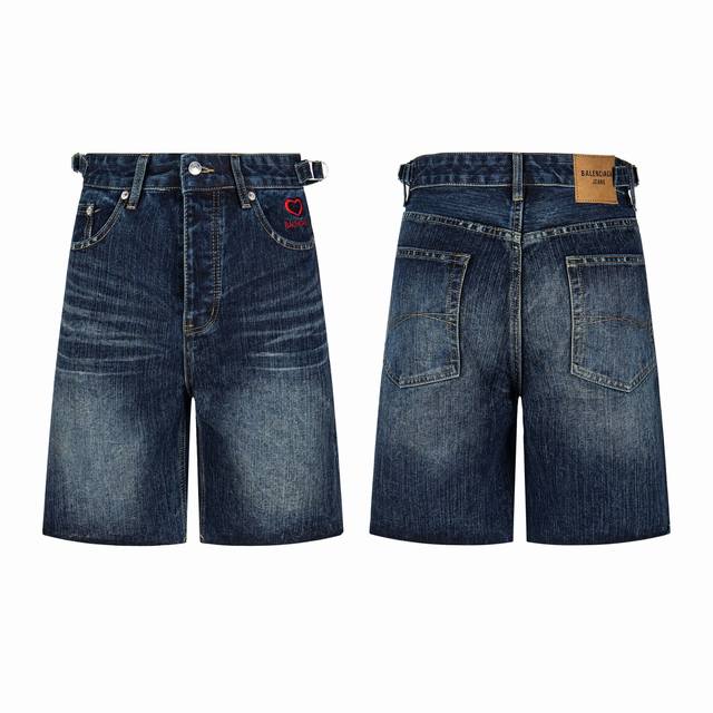 Balenciaga Limited Edition Chinese Valentine's Day Loose Denim Shorts with Embro