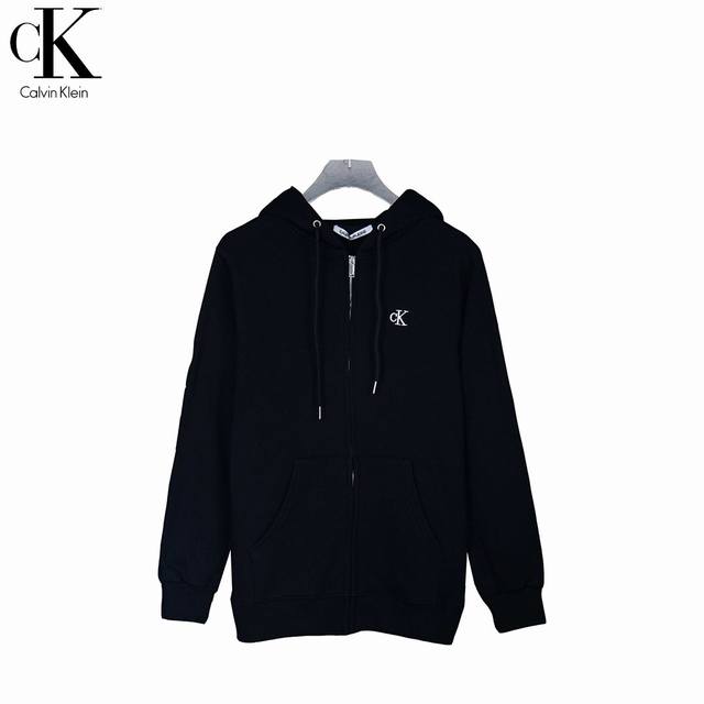 Calvin Klein Ck hooded zip-up jacket with embroidered small logo. . Unisex. Mad