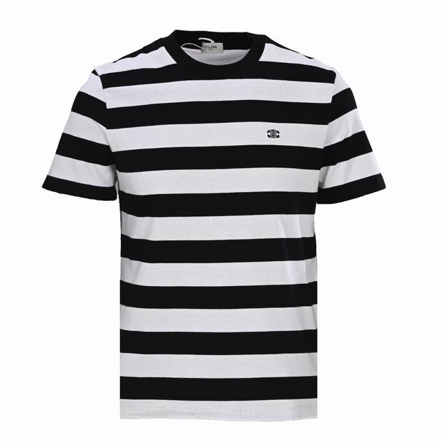 Celine Celine Arc de Triomphe black and white striped short-sleeved T-shirtCusto
