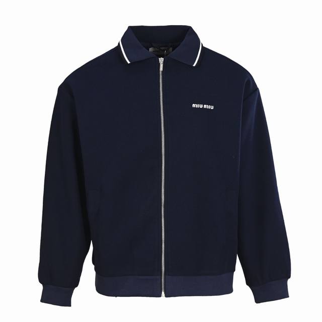 Miu Miu Mm striped collar pique cotton letter zipper jacketOriginal Hangzhou Guo