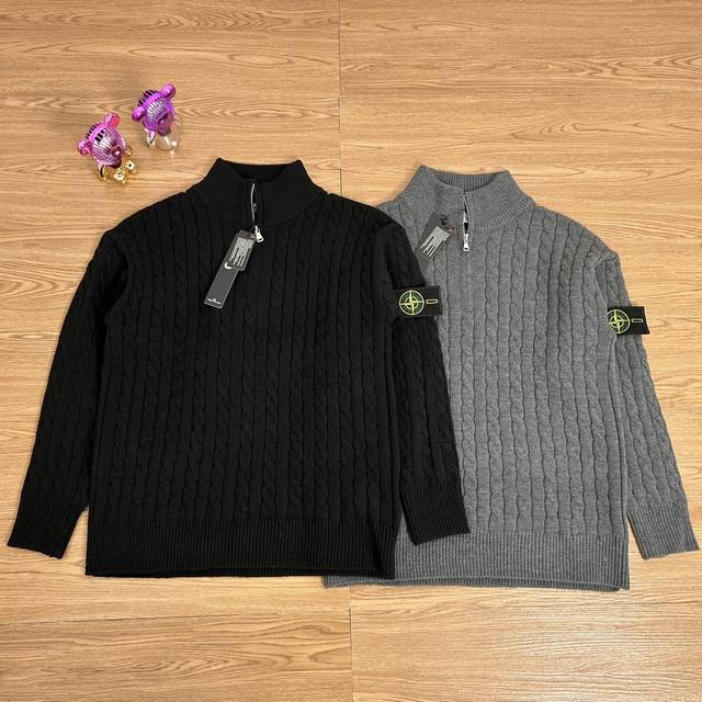 Stone Island half-zip cable pattern sweater hoodie Actual shot of quality, buy w