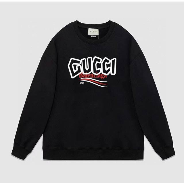 Offers Gucci & Balenciaga's latest collaboration, a casual crewneck sweatshirt.