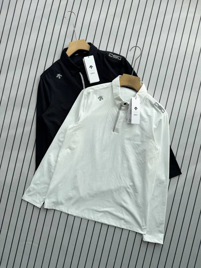 The Descente Golf men's classic four-way stretch long-sleeved polo shirt is desi