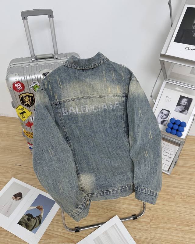 Balenciaga 2025Fw Balenciaga autumn new letter rhinestone jacket denim jacket Th