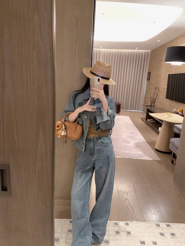 Jacket 125 pants Loewe Loewe *custom leather brand logo letter retro washed den