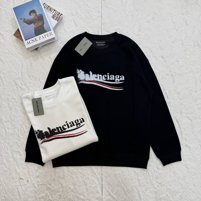 New arrivalBalenciaga 25 new style chest graffiti letter logo couple round neck