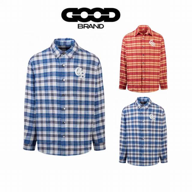 Top-quality, accurate version Goodbrand Gb pearl slogan long-sleeved plaid shirt