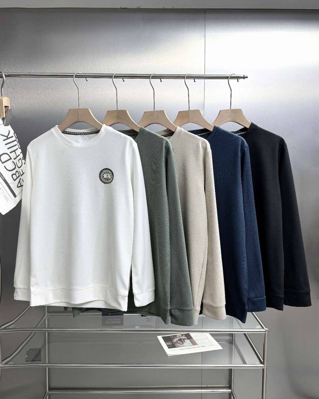 Canada Goose men's autumn long-sleeved waffle sweatshirt, pure cotton material,