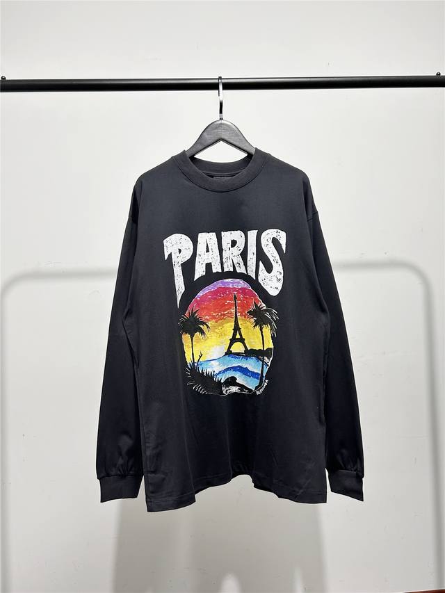 High-quality edition! Balenciaga unisex long-sleeved T-shirt with a sunset seas