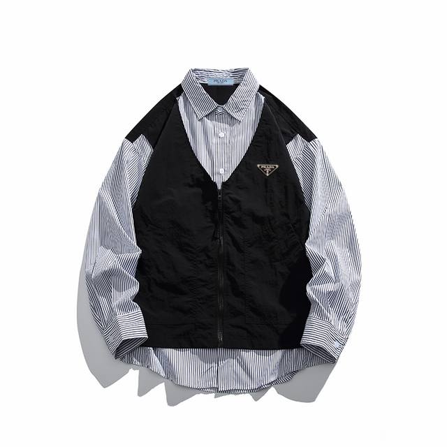 Offer Prada fake two-piece striped long-sleeved shirt . Customized main label