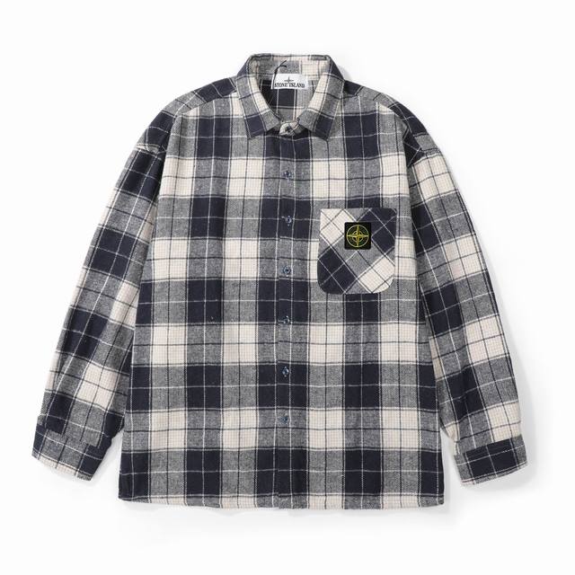Supplier: Stone Island flannel shirt with contrasting color embroidery logo plai