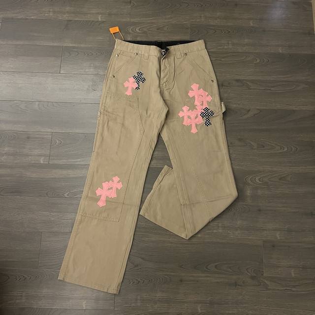 Chrome Hearts Ch Chrome Hearts Black and White Plaid with Pink Cross Patch Khaki