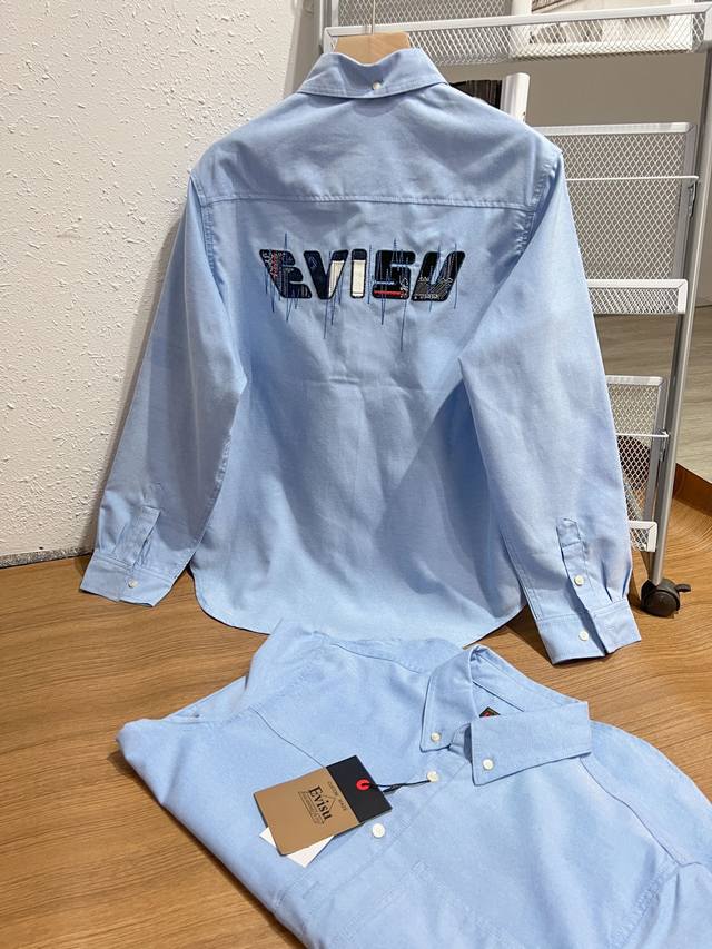 Evisu Fushen Men's Logo Patch Embroidered Shirt A classic Korean retro denim shi