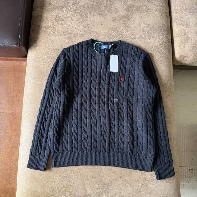 Ralph Lauren Pony Embroidery Solid Color Comfortable Round Neck Thick Cable Knit