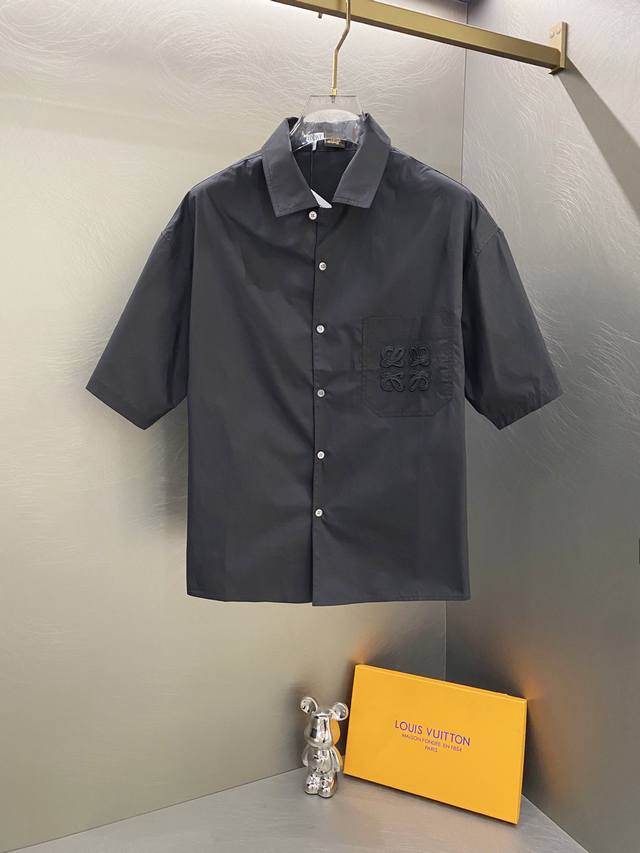 Loewe 25Ss new Paula's Ibiza black Cuban collar patch pocket embroidered short-s